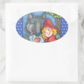 赤い乗馬フード、狼もバレンタインにハグが必要 楕円形シール (バッグ)