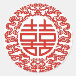 赤い二重の幸福モダン結婚式の引き出物 ラウンドシール