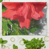 赤い二重ハイビスカスフラワー キッチンタオル (折り畳み)