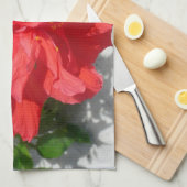 赤い二重ハイビスカスフラワー キッチンタオル (四つ折り)