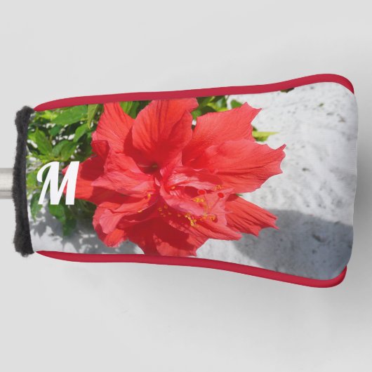 赤い二重ハイビスカスフラワー ゴルフヘッドカバー (正面)