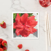 赤い二重ハイビスカスフラワー スタンダードカクテルナプキン (インサイチュ)