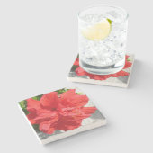 赤い二重ハイビスカスフラワー ストーンコースター (横)