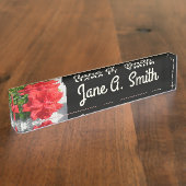 赤い二重ハイビスカスフラワー デスクネームプレート (側面)