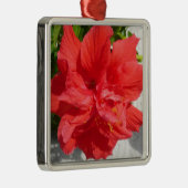 赤い二重ハイビスカスフラワー メタルオーナメント (右)