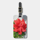 赤い二重ハイビスカスフラワー ラゲッジタグ (正面縦)
