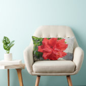 赤い二重ハイビスカスフラワー ランバークッション (椅子)