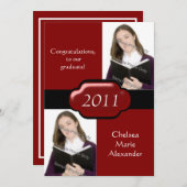 赤い二重写真の卒業のパーティの招待状 招待状 (正面/裏面)