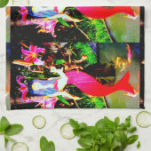 赤い人魚たちのパーティー キッチンタオル (折り畳み)