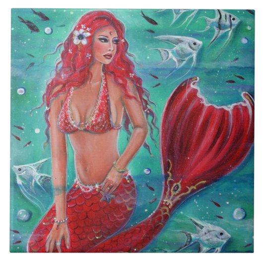 赤い人魚「ビビアン」水中熱帯魚 タイル (正面)