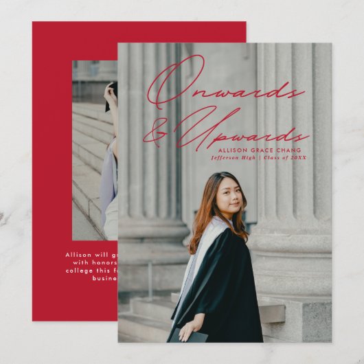 赤い以降と上向き2写真卒業 案内状 (正面/裏面)