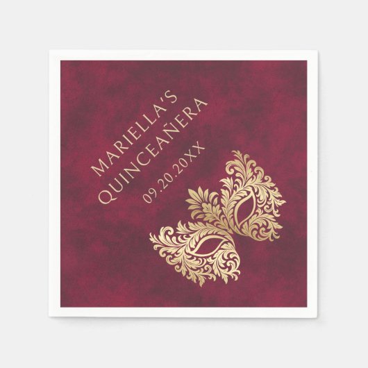 赤い仮装マスクエレガントキンセアニェラ スタンダードカクテルナプキン (正面)