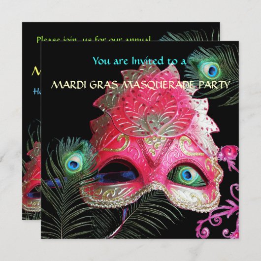 赤い仮面にペコーの羽根　仮装パーティー 招待状 (正面/裏面)