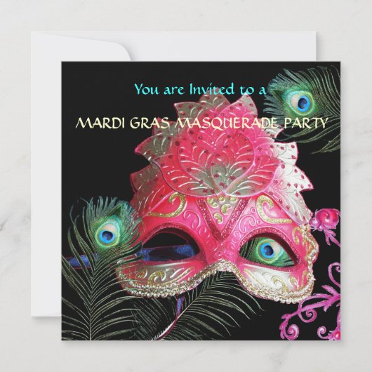 赤い仮面にペコーの羽根 仮装パーティー 招待状 (正面)