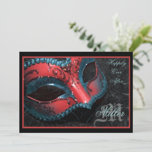 赤い仮面舞踏会のルネサンスの結婚式招待状 招待状 (スタンド正面)