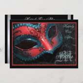 赤い仮面舞踏会のルネサンスの結婚式招待状 招待状 (正面/裏面)