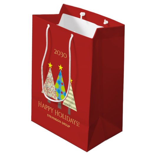 赤い企業のクリスマスホリデー ミディアムペーパーバッグ (裏面アングル)