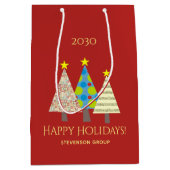 赤い企業のクリスマスホリデー ミディアムペーパーバッグ (正面)