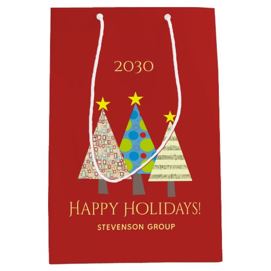 赤い企業のクリスマスホリデー ミディアムペーパーバッグ (正面)