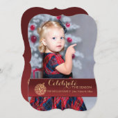 赤い休日のオーナメントの写真の休日カード 招待状 (正面/裏面)