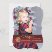 赤い休日のオーナメントの写真の休日カード 招待状 (正面)