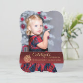 赤い休日のオーナメントの写真の休日カード 招待状 (スタンド正面)