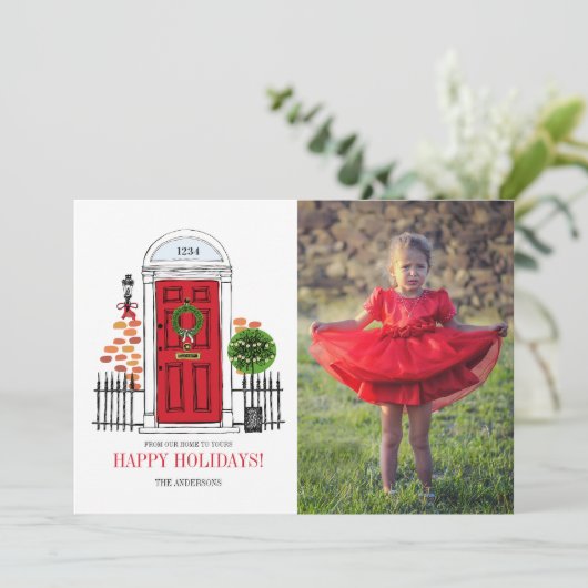 赤い休日のクリスマスドアフォトカード シーズンカード (スタンド正面)