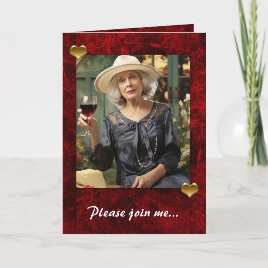 赤い休日のハートとフォトホルダー 招待状 (正面)