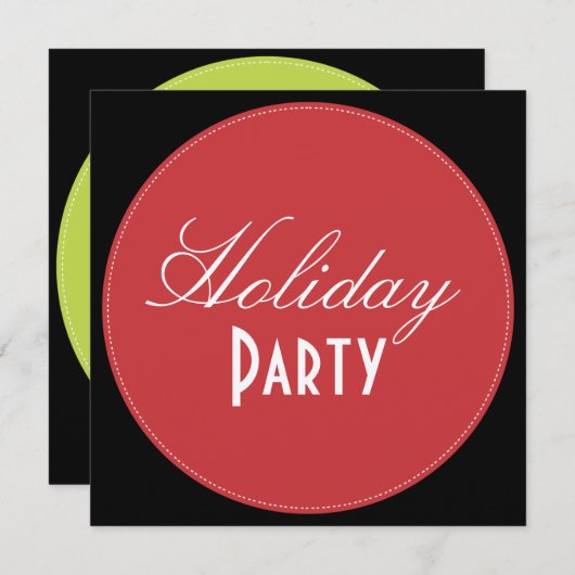 赤い休日のパーティの招待状 + 緑の点 招待状 (正面/裏面)