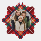 赤い休日のプレイドシンプル2写真メリークリスマス オーナメントカード (裏面)