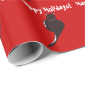 赤い休日の包装紙の黒猫 ラッピングペーパー (ロールコーナー)