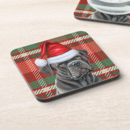 赤い休日の格子模様のクリスマスを持つ甘いコルソ犬 コースター