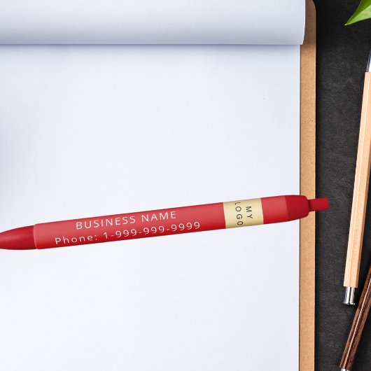 赤い会社のロゴ名の電話番号 黒ボールペン