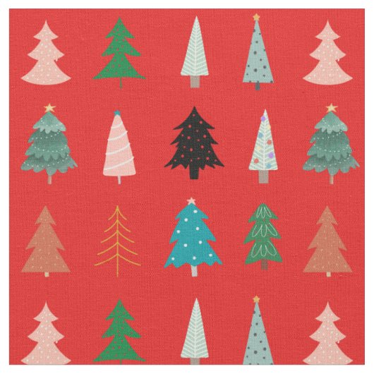 赤い伝統的クリスマスパターン緑の木ピンク ファブリック (クローズアップ)