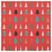 赤い伝統的クリスマスパターン緑の木ピンク ファブリック (見本)