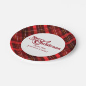 赤い伝統的タータンチェックメリークリスマスパーティー ペーパープレート (アングル)