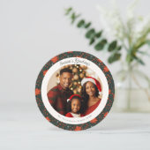 赤い伝統的ポインセチアのクリスマスフォトカード カード (スタンド正面)