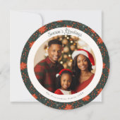 赤い伝統的ポインセチアのクリスマスフォトカード カード (正面)