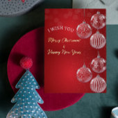 赤い伝統的メリークリスマスと新年おめでとう 箔シーズンカード