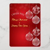 赤い伝統的メリークリスマスと新年おめでとう 箔シーズンカード (正面)