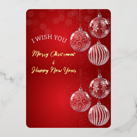 赤い伝統的メリークリスマスと新年おめでとう 箔シーズンカード (正面)