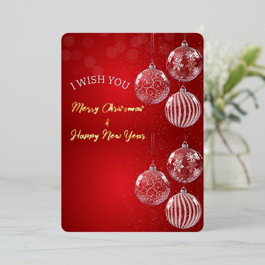 赤い伝統的メリークリスマスと新年おめでとう 箔シーズンカード (立ち正面)