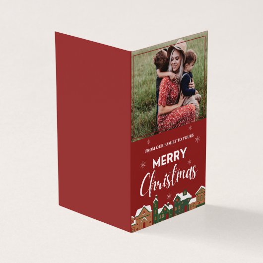 赤い伝統的写真メリークリスマスグリーティング (外部)