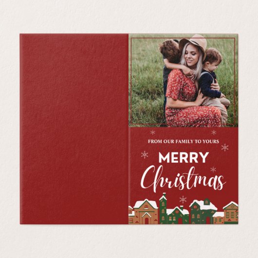 赤い伝統的写真メリークリスマスグリーティング (外部フラット)