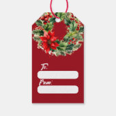 赤い伝統的弓クリスマス付き緑のリース ギフトタグ (裏面)