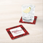 赤い伝統的格子縞のクリスマスパーティー スクエアペーパーコースター (インサイチュ)