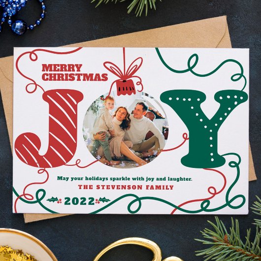 赤い伝統的緑の喜び写真クリスマスの貝 シーズンカード