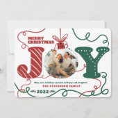 赤い伝統的緑の喜び写真クリスマスの貝 シーズンカード (正面)