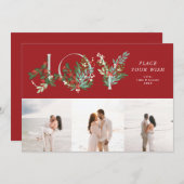 赤い伝統的葉の植物性JOYコラージュ写真 シーズンカード (正面/裏面)