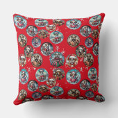 赤い例証スノーフレークと犬サンタの贈り物 クッション (裏面)